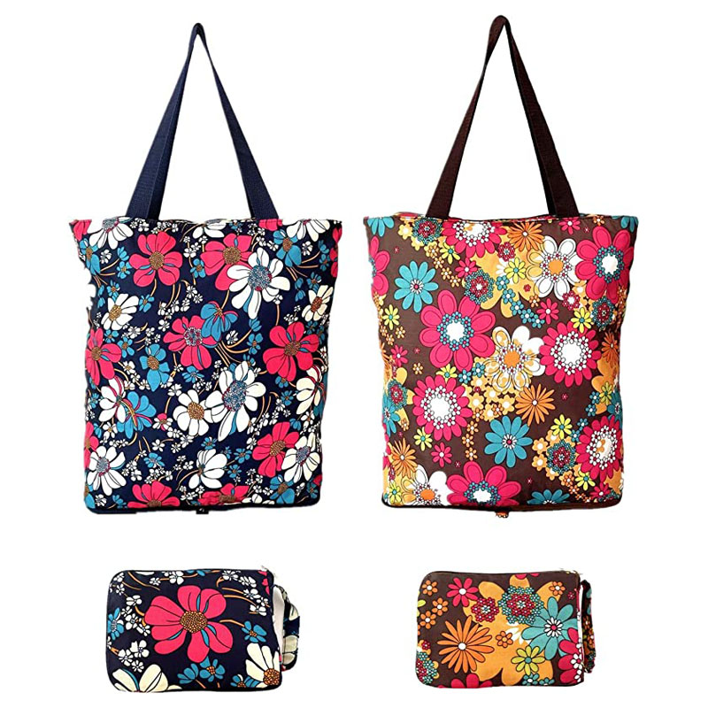 Bolsa de compra lixeira e colorida con flores