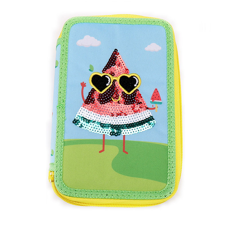 Bolsa de lápices de sandía con cremalleiras dobres de resina 5# lisas